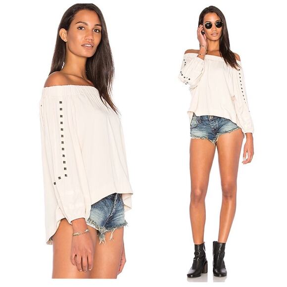 One Teaspoon Sienna Cream Off The Shoulder Studded Balloon Sleeve Top Boho - Picture 1 of 12